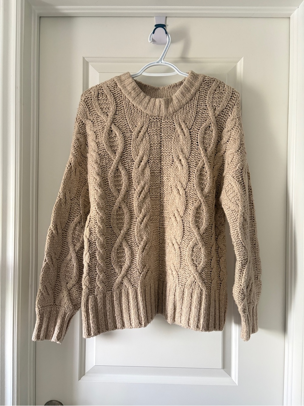 American Eagle Outfitters Beige Cable Knit Crewneck Sweater, Medium